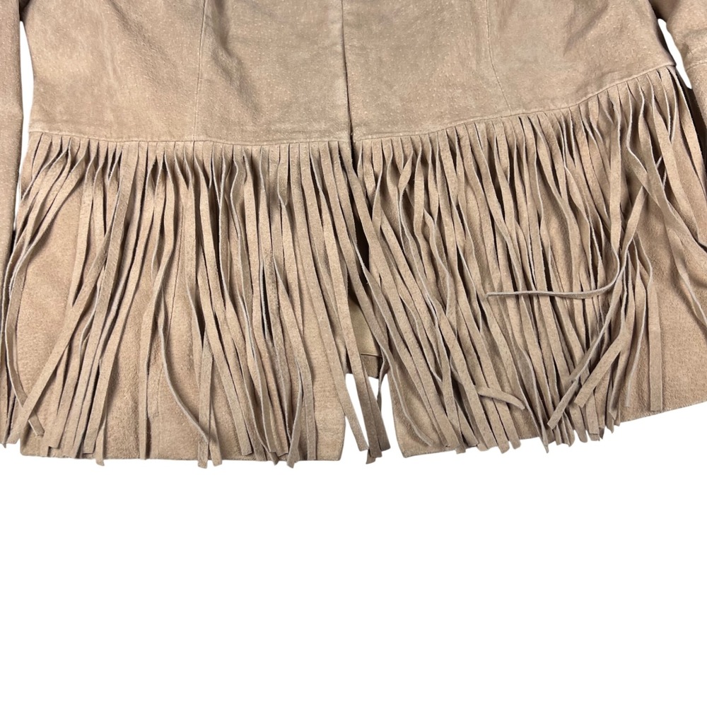 C. Wonder Suede Fringe Jacket Tan Bohemian Festival Boho Leather Blazer - Picture 12 of 12